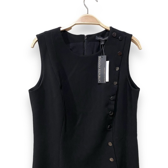 No Tag*** Banana Republic Black High Neck Button Event Formal Midi Dress Size 10 - Picture 3 of 5